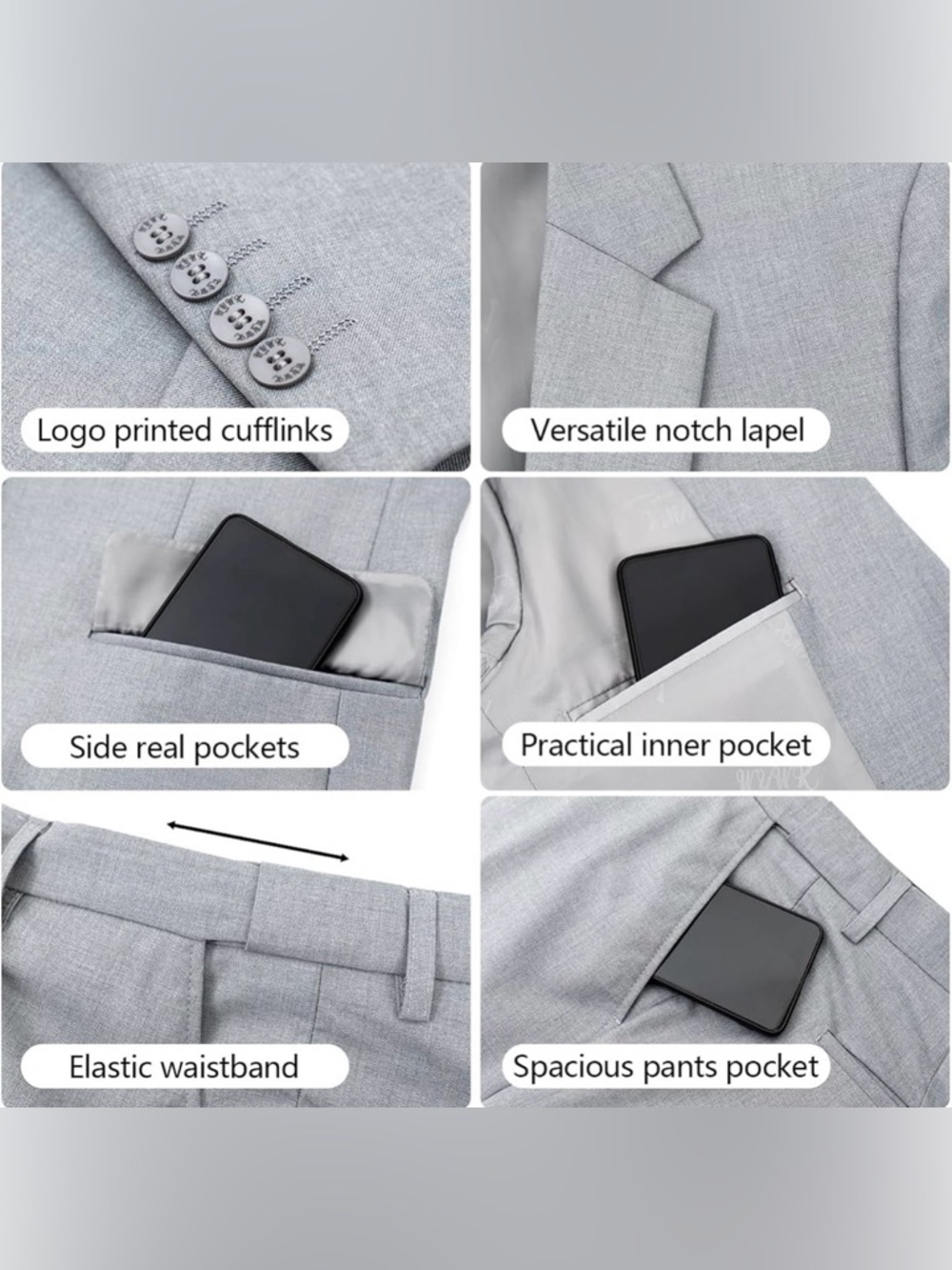 *NWT* WYWK Men's Light Gray 3-Piece Slim Fit Tuxedo Suit Set‌, Size Small - Picture 4 of 12